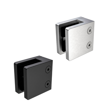 Square Flat Glass Clamp in Satin Stainless Steel and Black Matte finishes