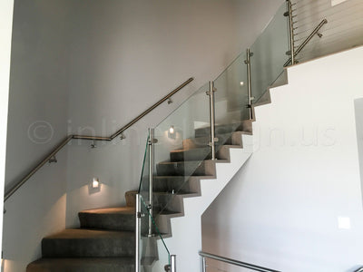 Hybrid cable and glass railing system with Blended Stairs