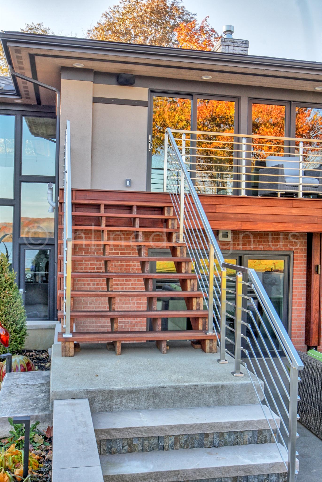 stair wood concrete railing