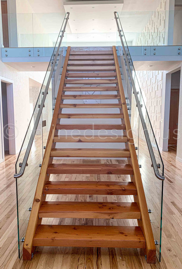 Frameless glass railing on floating stairs, Salem OR