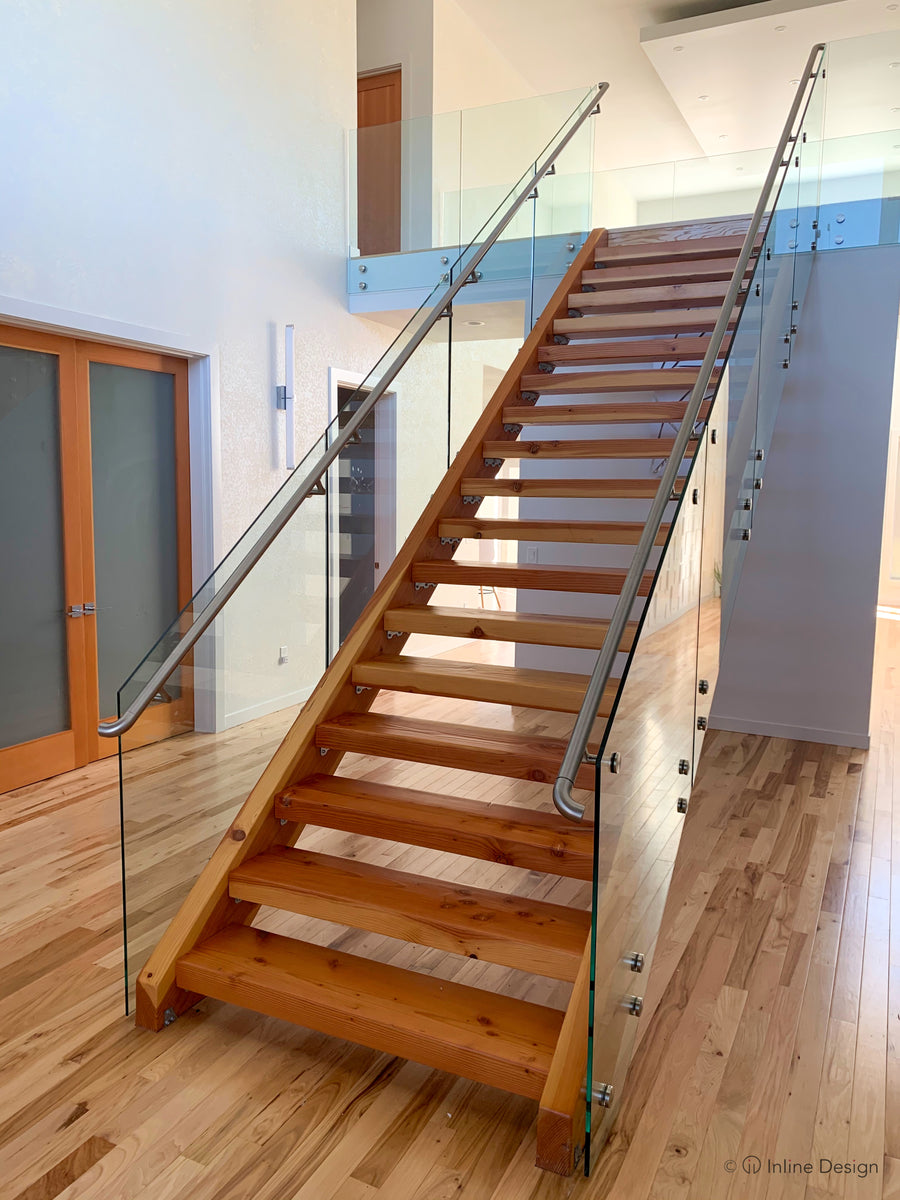 frameless glass stair railing with standoffs and round handrail, Salem OR (2)
