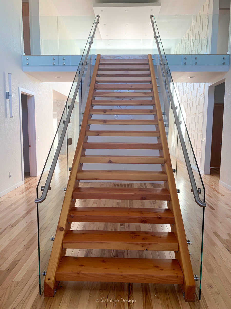 frameless glass stair railing with standoffs and round handrail, Salem OR (5)