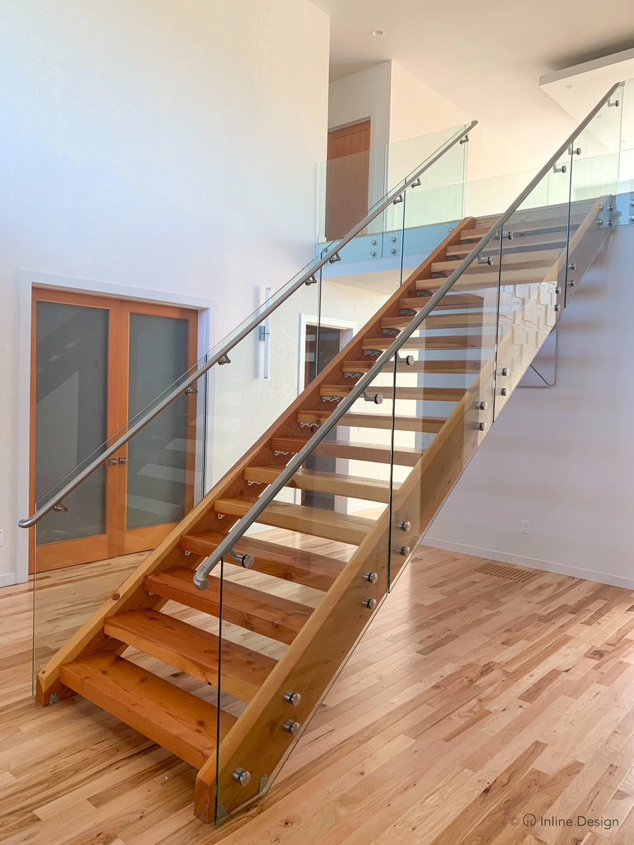frameless glass stair railing with standoffs and round handrail, Salem OR (4)