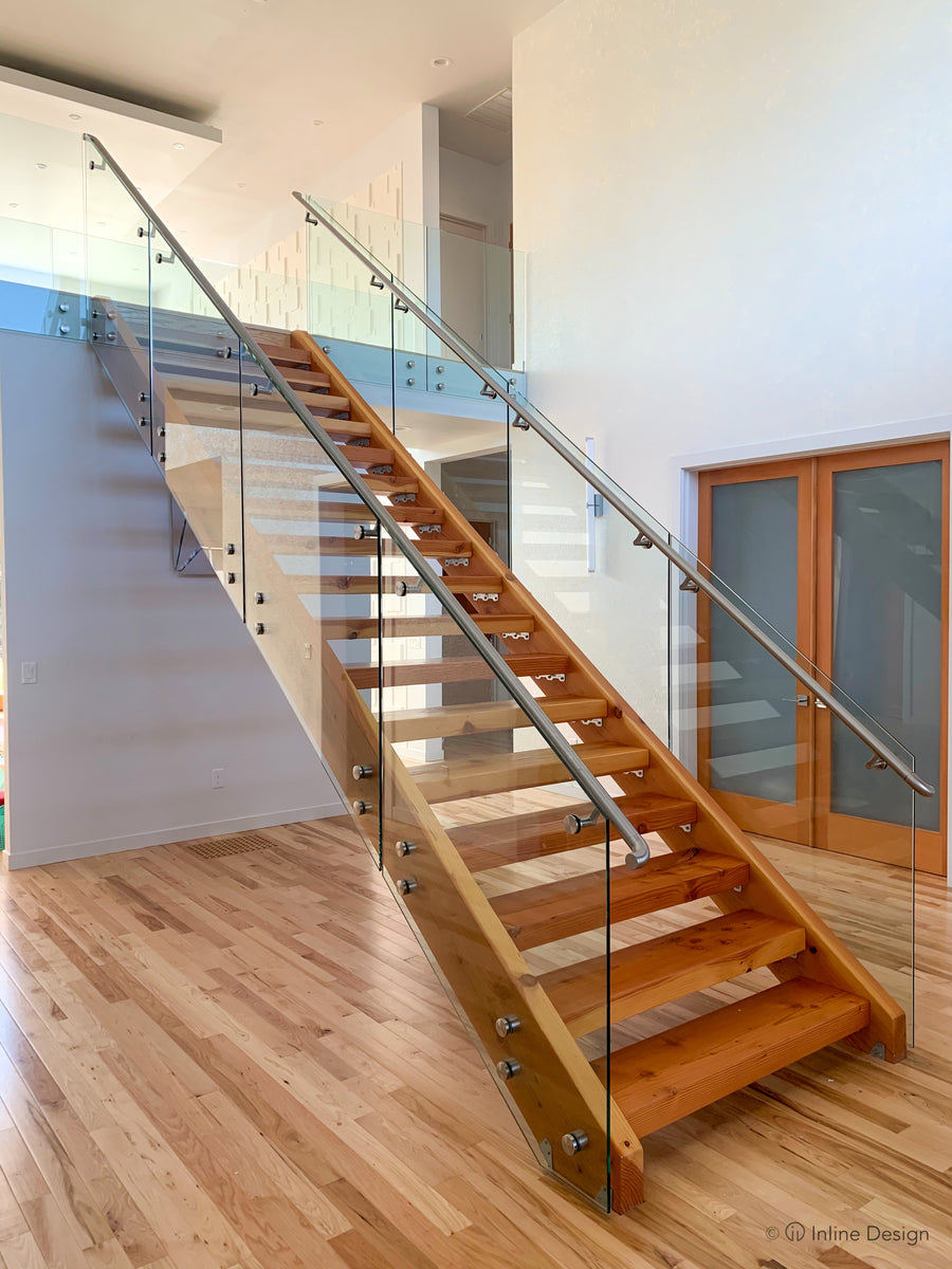 frameless glass stair railing with standoffs and round handrail, Salem OR (3)