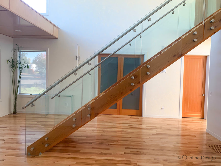 frameless glass stair railing with standoffs and round handrail, Salem OR (1)