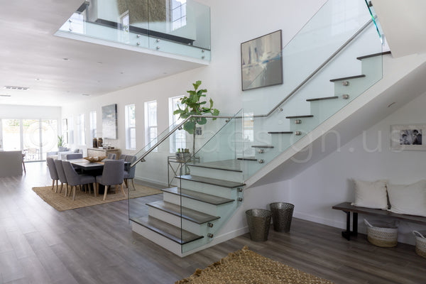 Frameless glass stair railing, Irvine CA