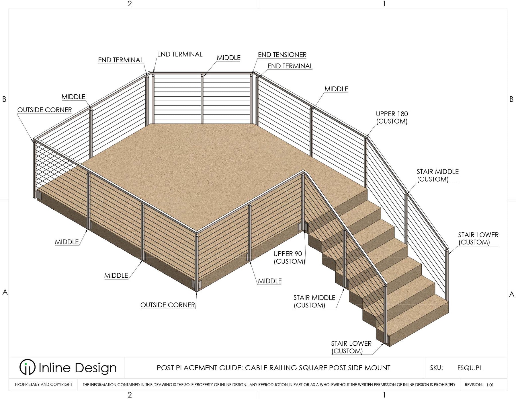 Cable Railing Square Stainless Steel 316 Fascia Mount Post – Inline Design