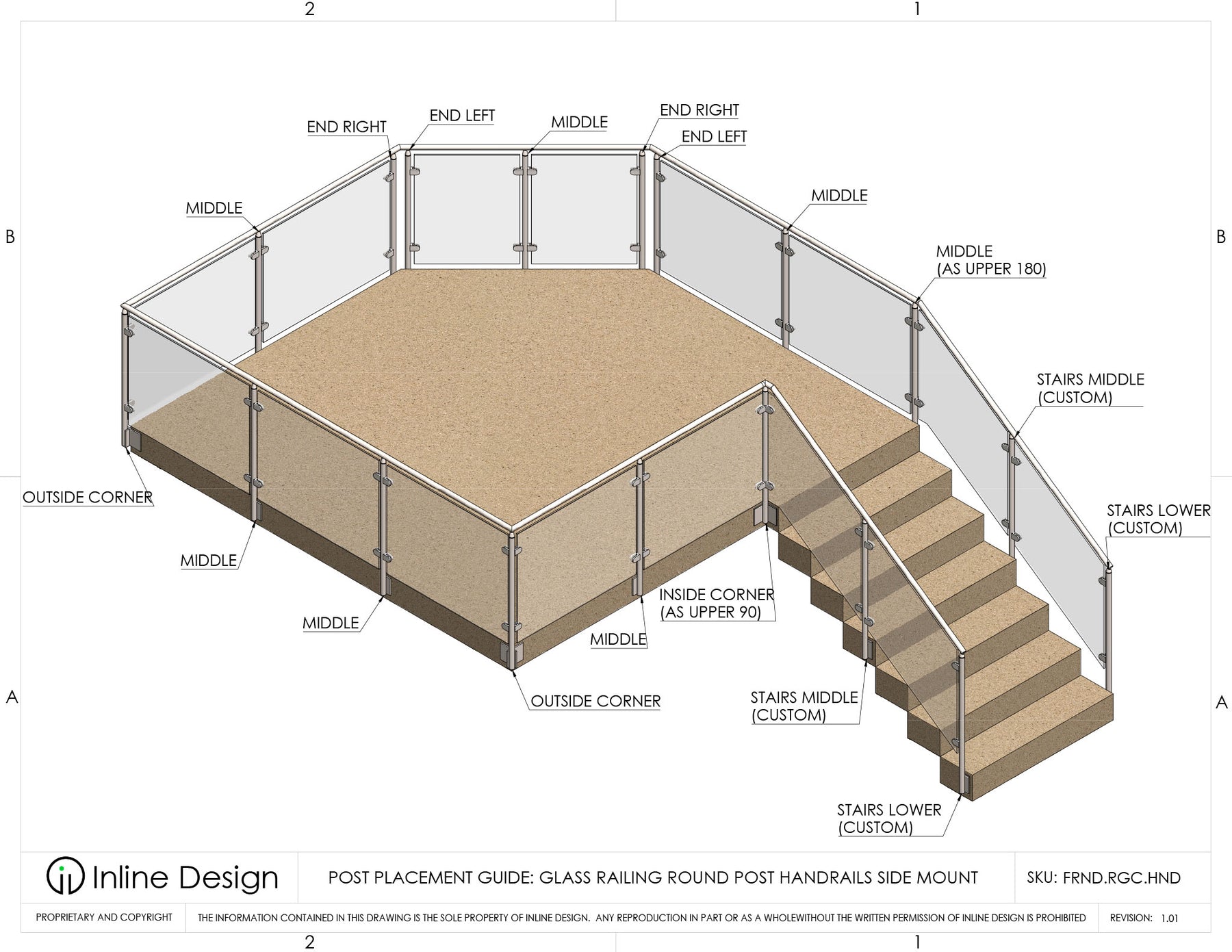 Glass Railing Round Fascia Mount Post for Handrail – Inline Design