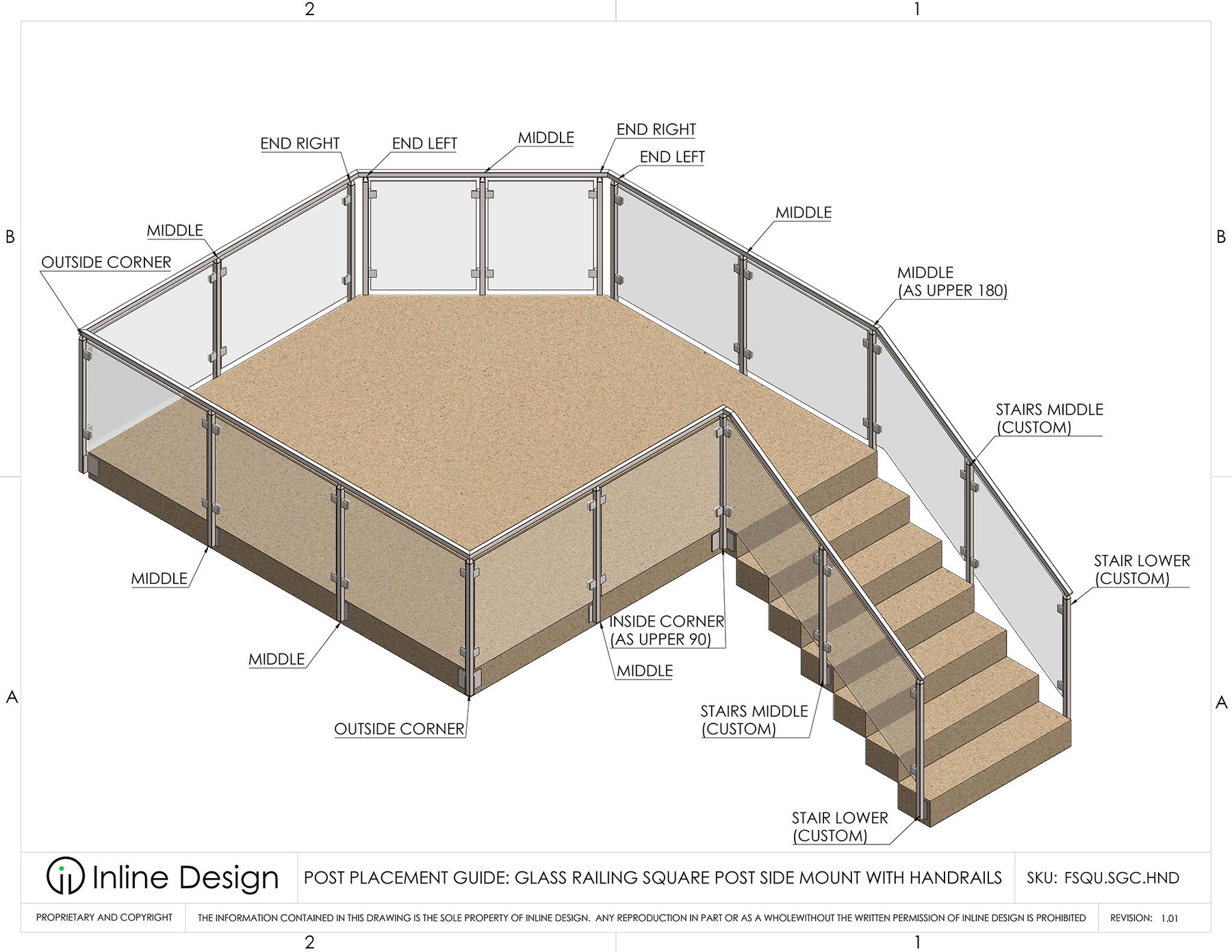 Glass Railing Square Fascia Mount Post for Handrail – Inline Design