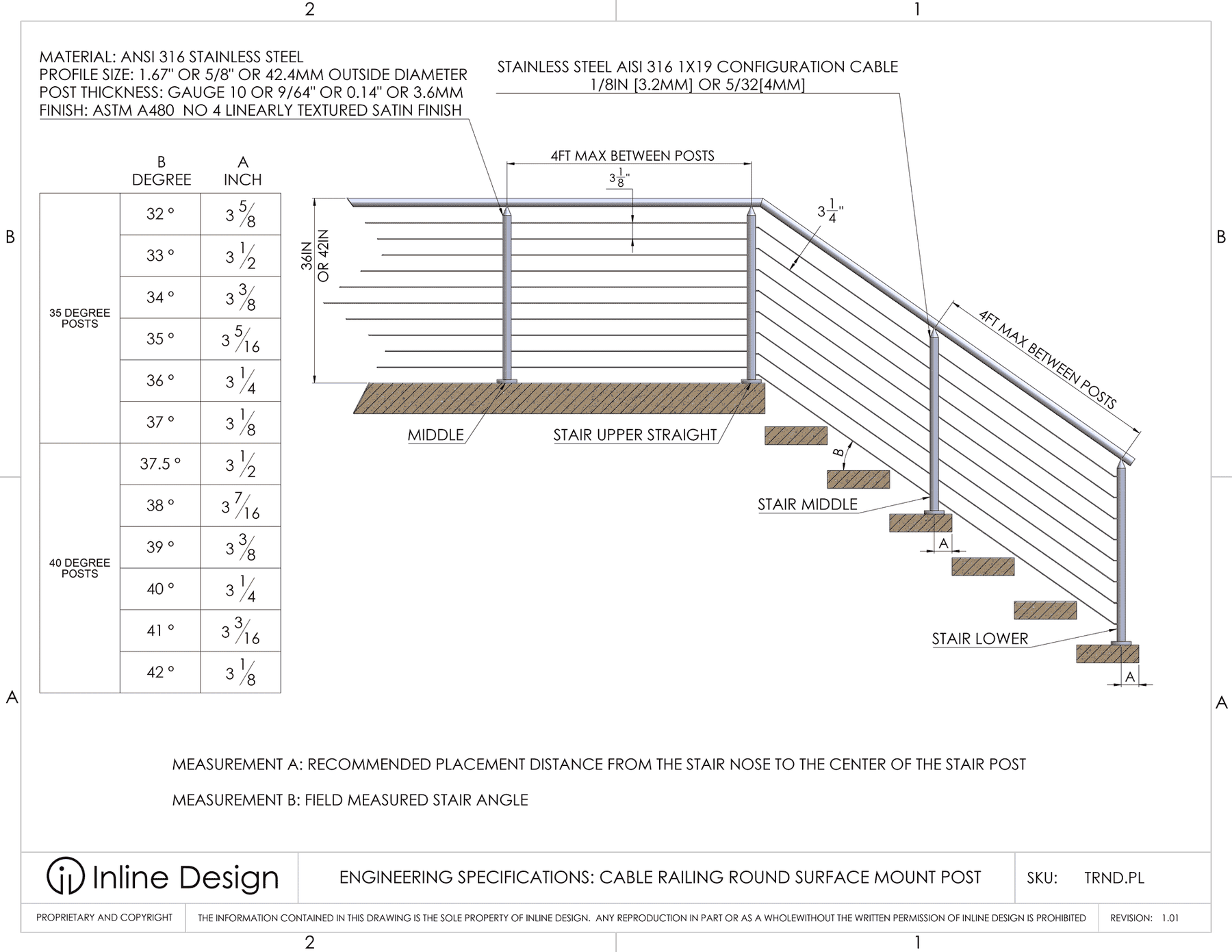 Cable Railing Round Surface Mount Post – Inline Design