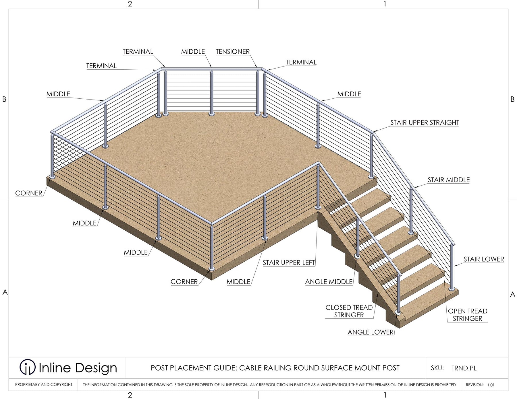 Cable Railing Round Surface Mount Post – Inline Design
