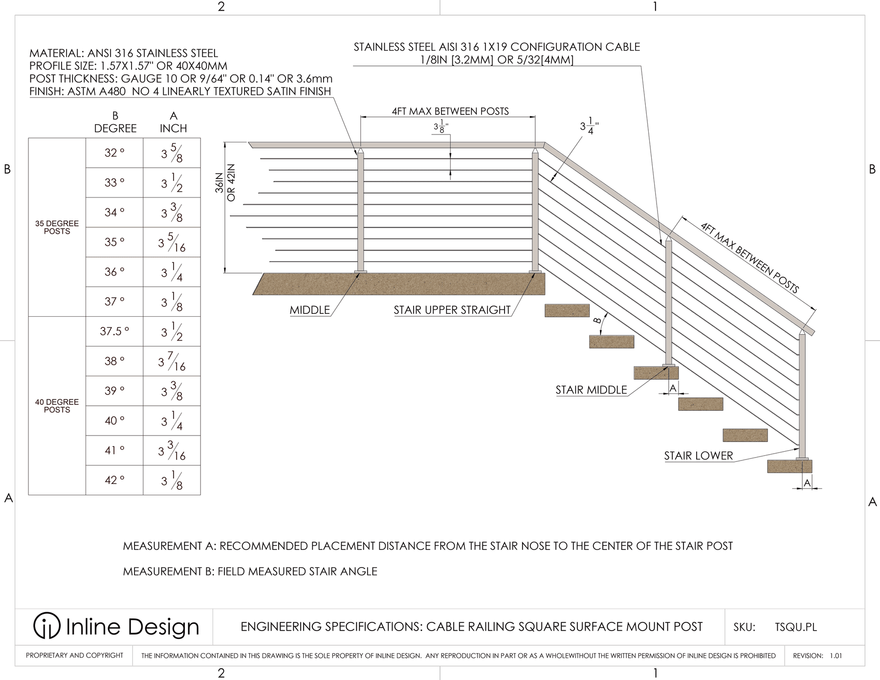 Square Railing Details Cable Railing Square Stainless Steel 316 Heavy Duty Surface Mount Post ...