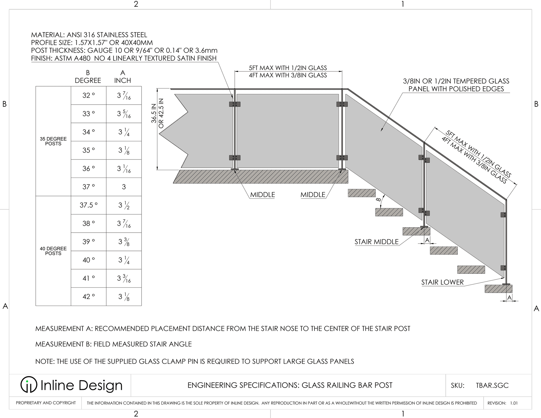 Bar Height Railing Glass Railing Fort Knox Surface Mount Post – Inline Design