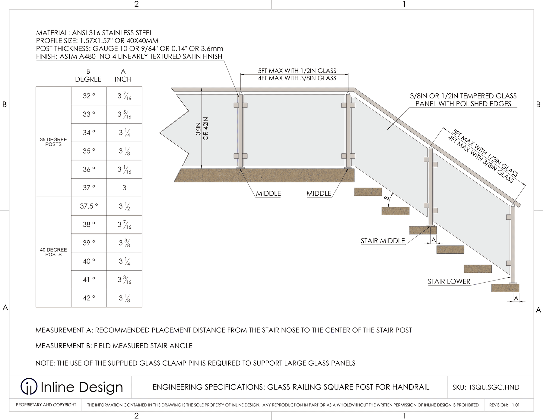 Square Railing Profile Glass Railing Square Surface Mount Post for Handrail – Inline Design