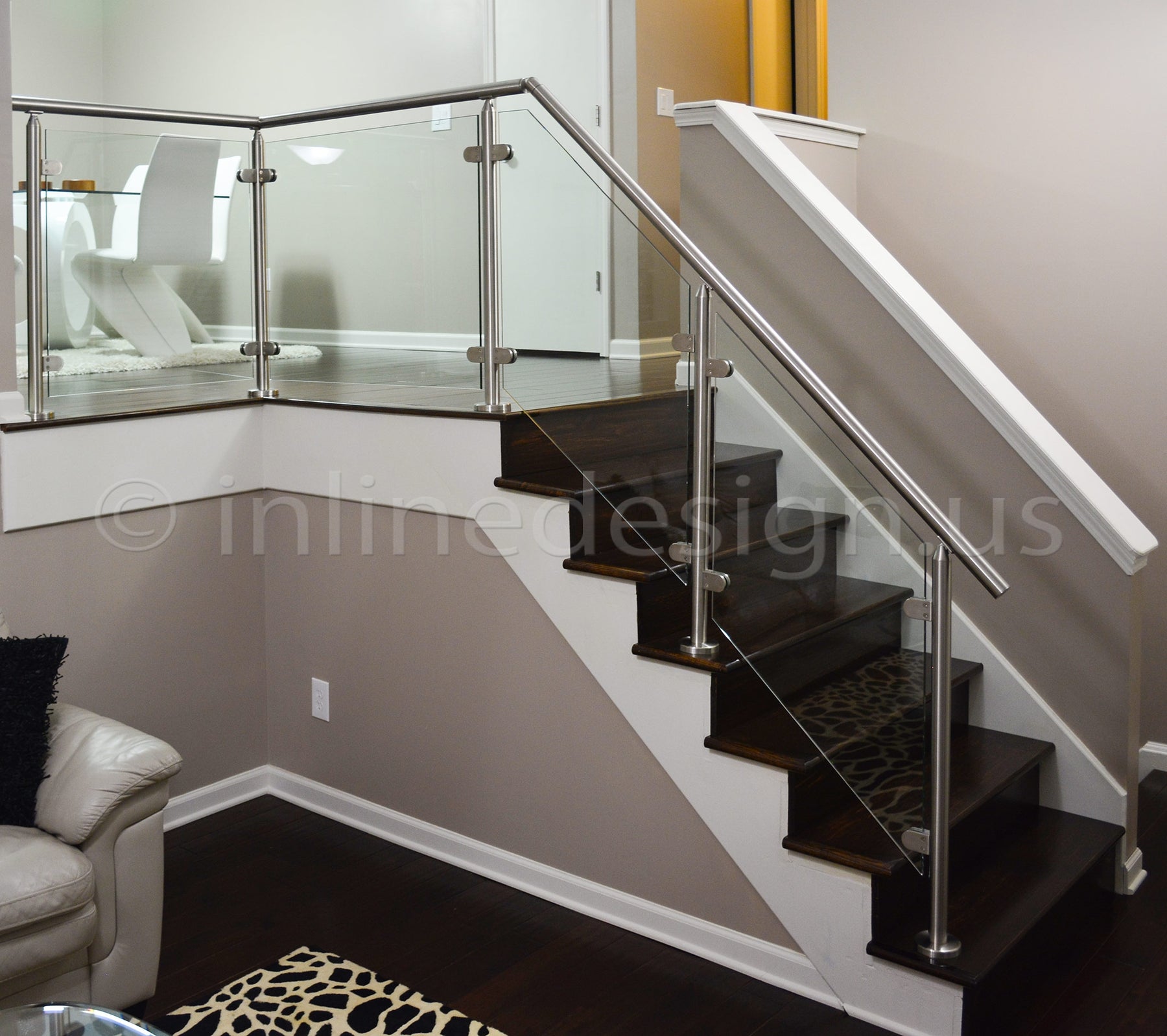 Glass Railing Round Surface Mount Post with Handrail Bracket – Inline ...